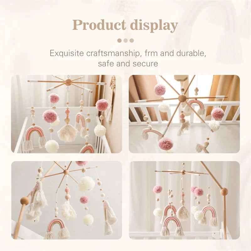 Baby Rattle Wooden Crib Mobile Bed Bell Toys Soft Felt Forest Animal Doll Toy Kid Stroller Comfort Crib Hanging Bracket Toy Gift