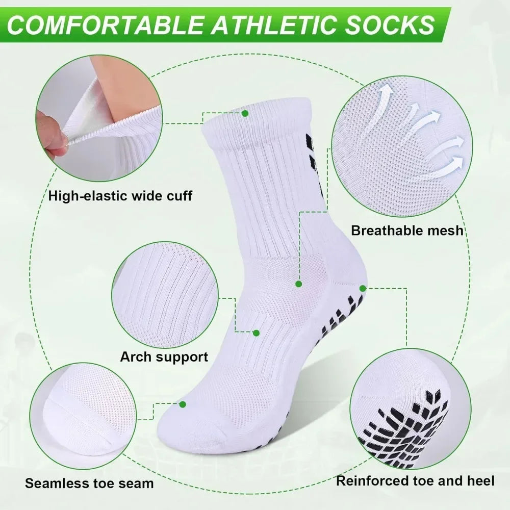 4 Pairs Non-slip Soccer Sports Socks Grip Football Basketball Socks Men Women 6-8.5 9-12