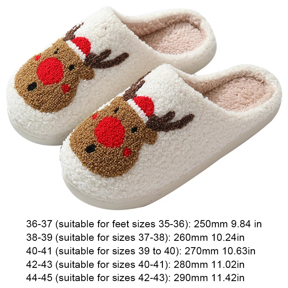 Christmas Deer Slippers Winter Platform Shoes Anti Slip Women Men Slip-On Comfy House Slippers Plush Warm Slipper for Winter
