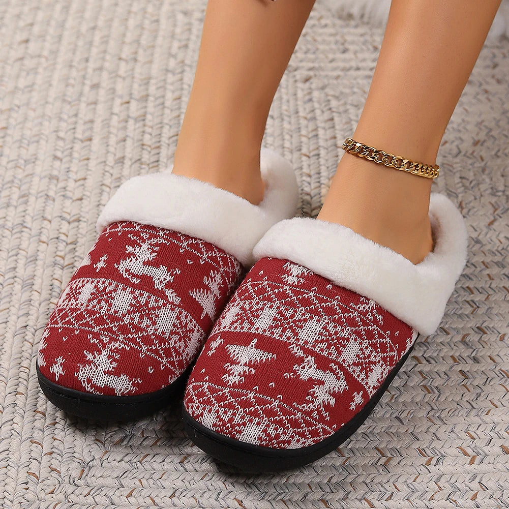 Christmas Plush Indoor Slippers Non-Slip Cute Bedroom Slides Soft Fluffy Cartoon Slippers House Slippers for Men Women