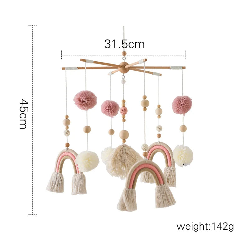 Baby Rattle Wooden Crib Mobile Bed Bell Toys Soft Felt Forest Animal Doll Toy Kid Stroller Comfort Crib Hanging Bracket Toy Gift