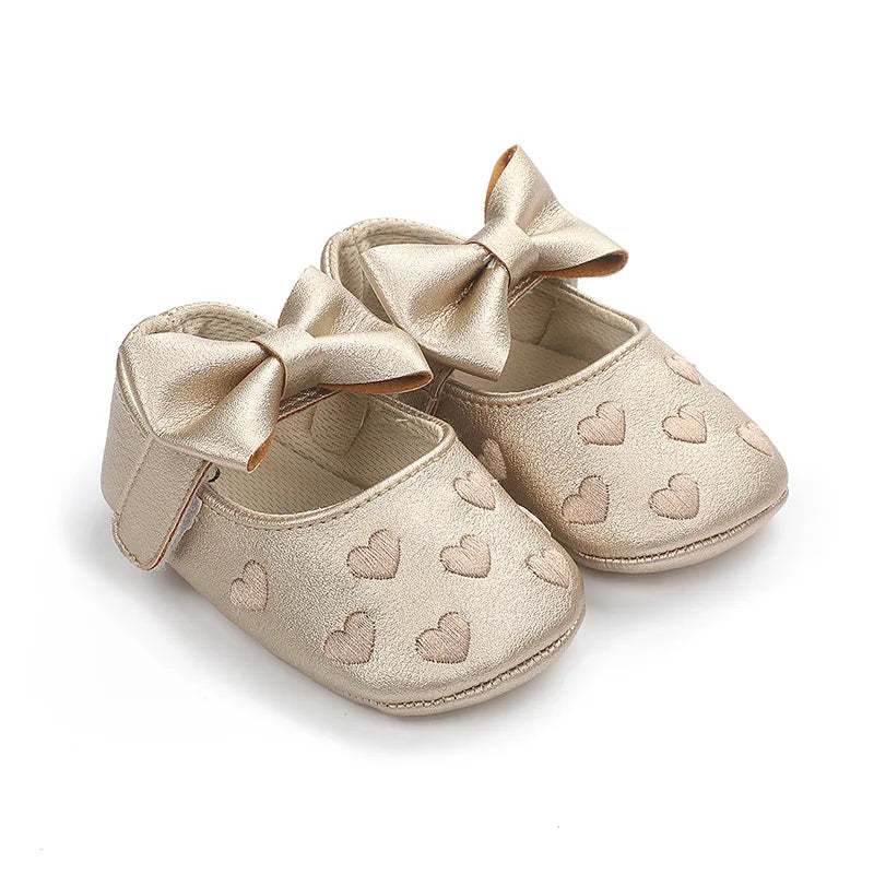 Baby Shoes Classic Dress Cute Bow-knot Heart Anti-slip Soft Sole First Walkers Infant Baby Girls Toddler Shoes 0-18m