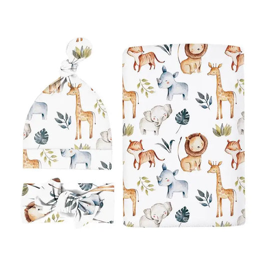 Baby Swaddle Receiving Blankets Baby Girl Swaddle Blanket Headband Kit Printed Pattern Swaddling Blankets For Baby Shower
