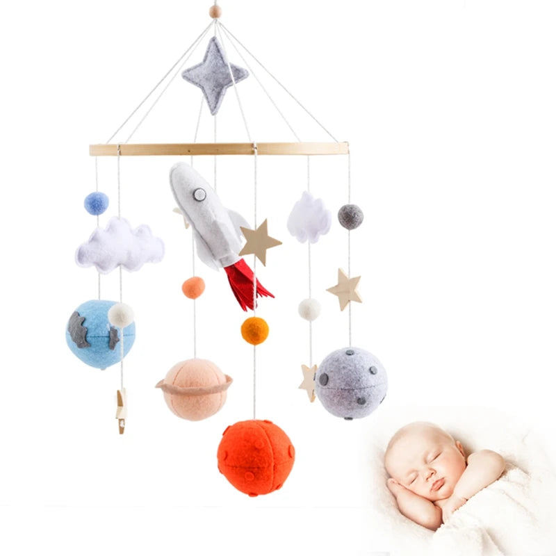 Baby Rattle Wooden Crib Mobile Bed Bell Toys Soft Felt Forest Animal Doll Toy Kid Stroller Comfort Crib Hanging Bracket Toy Gift