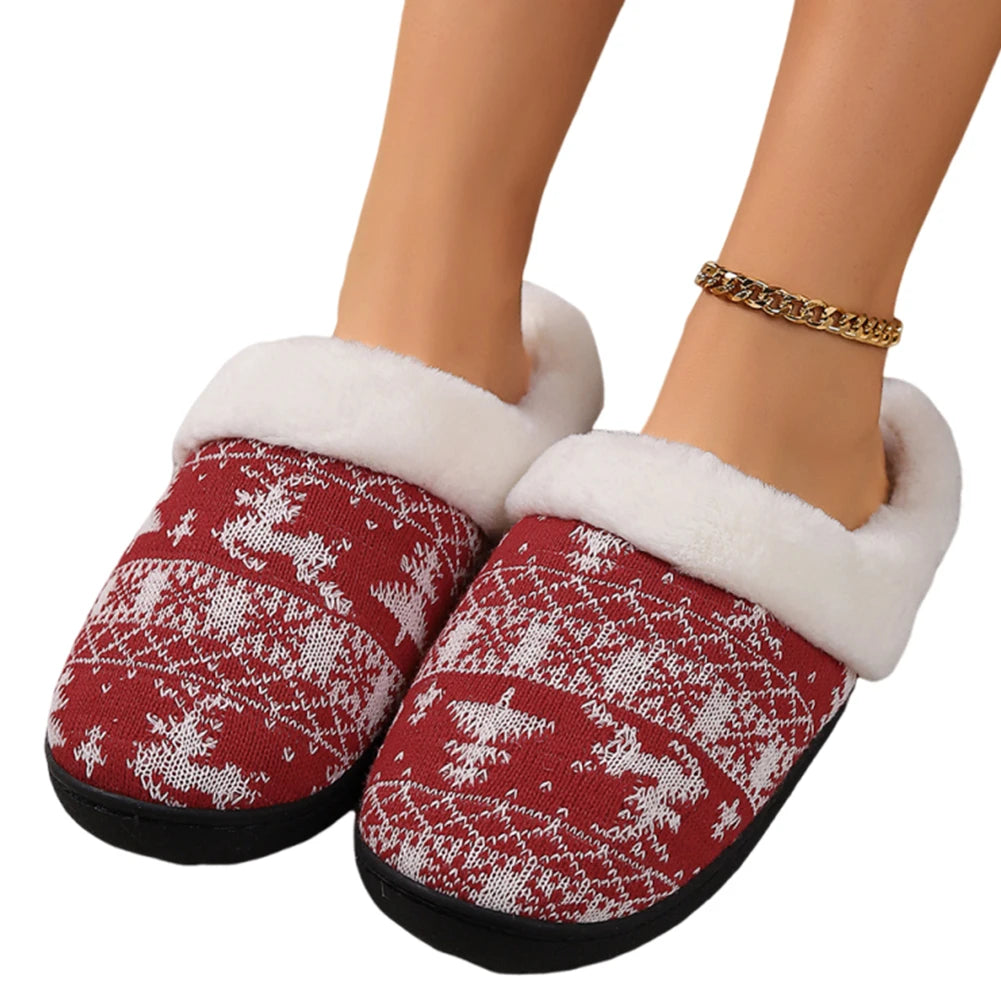 Christmas Plush Indoor Slippers Non-Slip Cute Bedroom Slides Soft Fluffy Cartoon Slippers House Slippers for Men Women