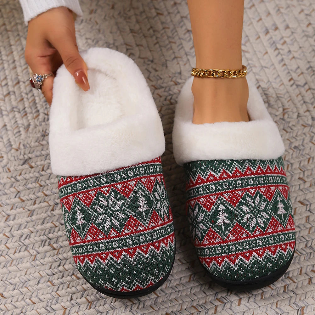 Christmas Plush Indoor Slippers Non-Slip Cute Bedroom Slides Soft Fluffy Cartoon Slippers House Slippers for Men Women