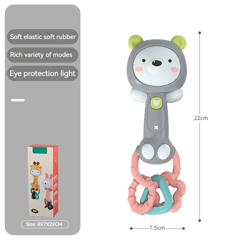 Baby Musical Rattle Toy-Light-Up Teether & Sensory Chew, BPA-Free Soft Rubber, Baby Shower & 1st Birthday Gift for 6-18 Months