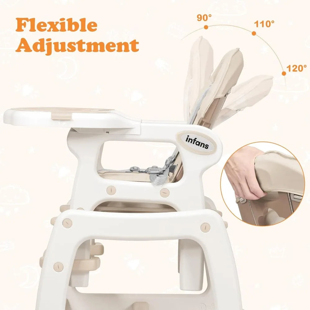 5 in 1 Baby High Chair, Convertible Toddler Table Chair Set, Rocking Chair, Multi-Function Seat with Lockable Universal Wheels