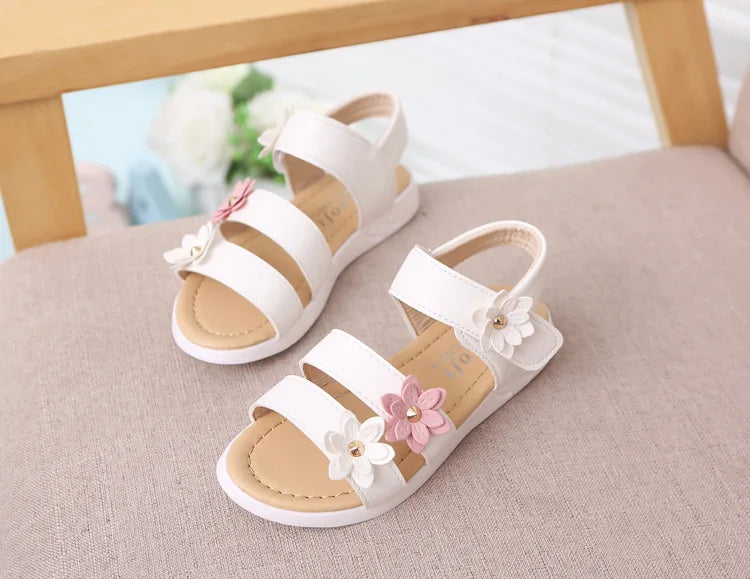 2024 Summer New Girls Sandals Kids Floral Sandals with 3 Flowers Princess Sweet for Wedding Party Dress Shoes Kids Sandals 21-36