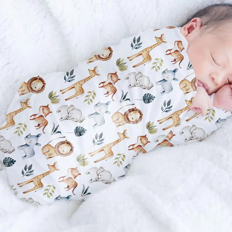 Baby Swaddle Receiving Blankets Baby Girl Swaddle Blanket Headband Kit Printed Pattern Swaddling Blankets For Baby Shower