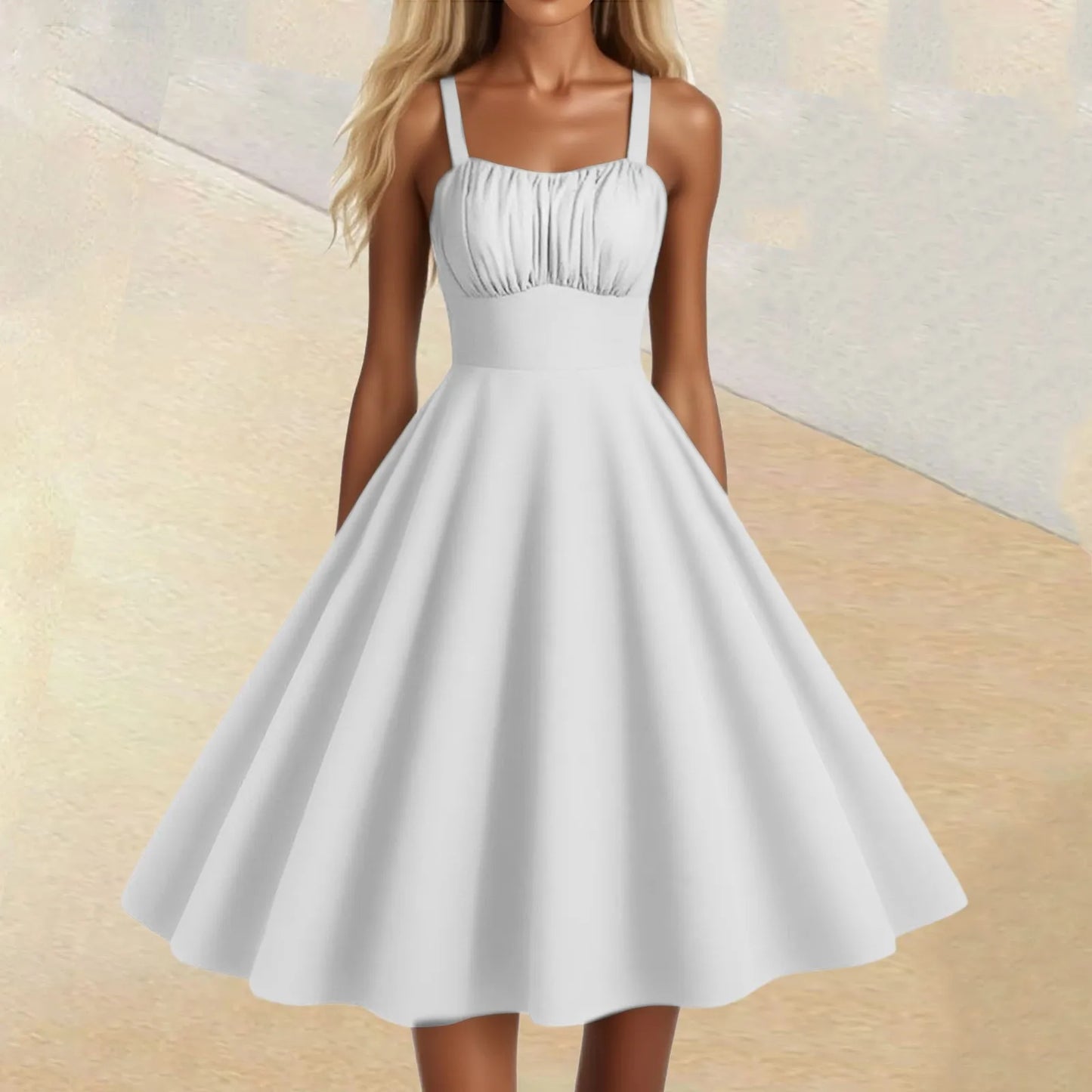 New Women'S Vintage Sleeveless Pleated Patchwork Cute A-Line Hem Solid Dresses Vestidos Mujer Veranoa 2025 Women Clothing