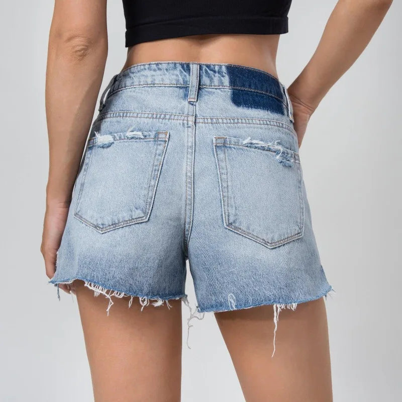 Summer Womens Jeans Shorts Jeans Short Length Mid Waisted Broken Denim Shorts Ripped Jeans High Waisted Hotpant Shorts