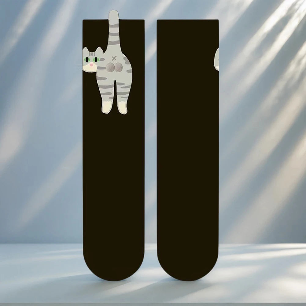 2Pcs Funny Cotton Socks with Balls Soft Cotton Socks Cat Middle Tube Socks Novelty Gifts for Cat Lovers