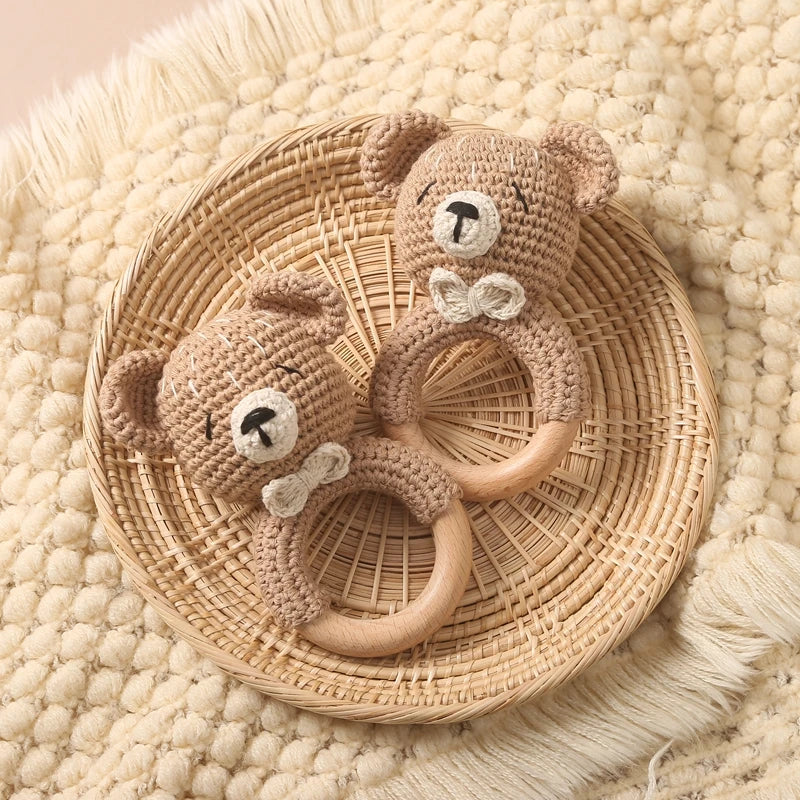 Baby Rattle Bear Crochet Animal Cartoon Music Rattle Toys for Baby Kawaii Teether Rattle Baby Toy 0 12 Months Montessori Toys