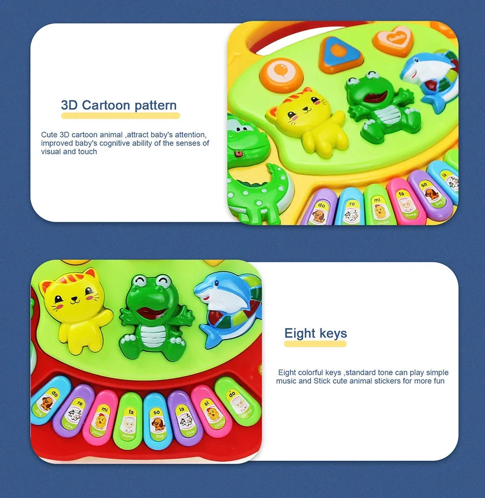 Kids Cartoon Piano Keyboard Game with Flashing Light Music Animal Sounds Baby Instrument Music Toys Educational Toys Kids Gifts