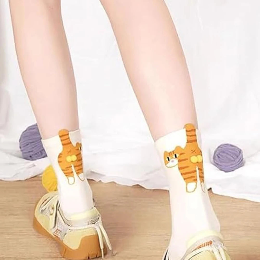 2Pcs Funny Cotton Socks with Balls Cartoon Animal Socks Cat Middle Tube Socks Novelty Gifts for Cat Lovers