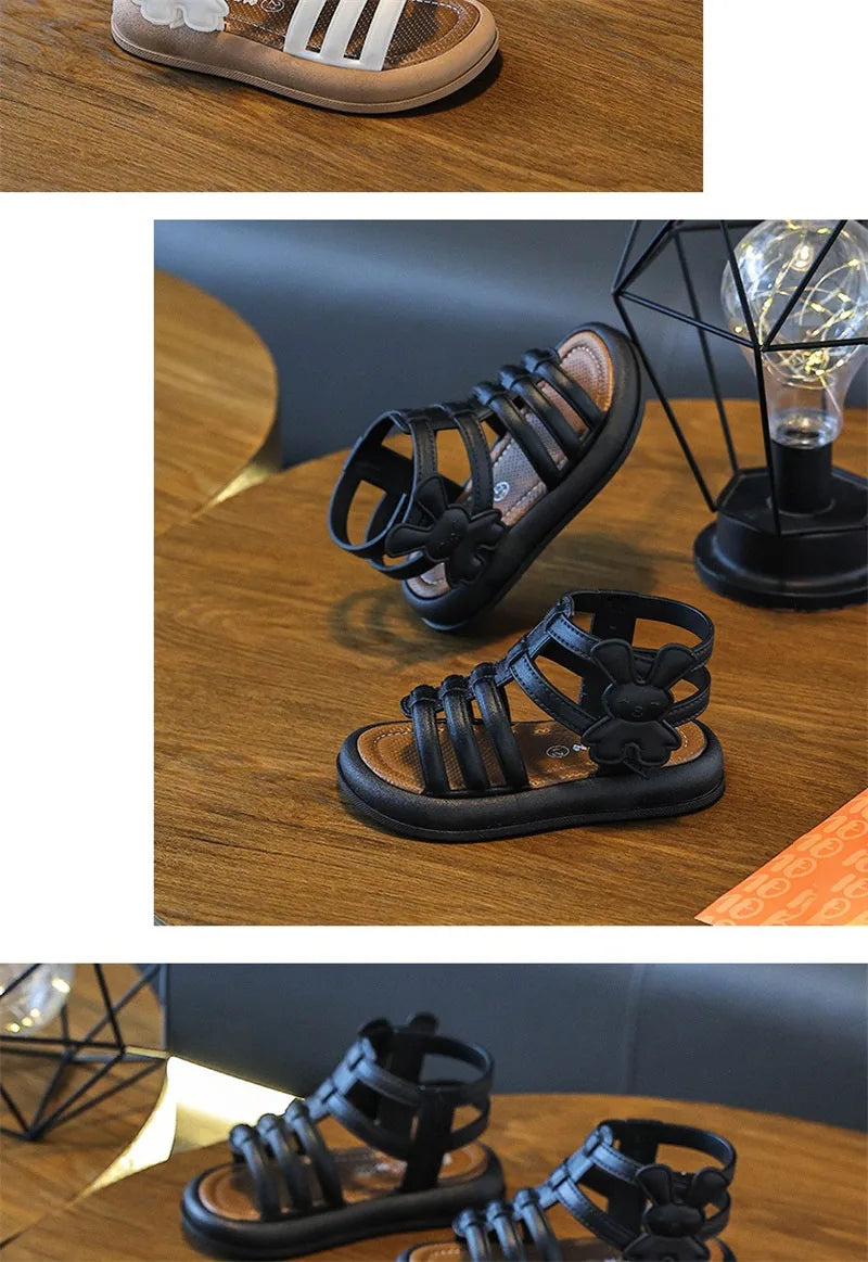 2025 New Children Sandals Girls Kids Roman Sandal Summer Soft Flat Heels High-top Beach Princess Fashion Cartoon Shoes Side Zip