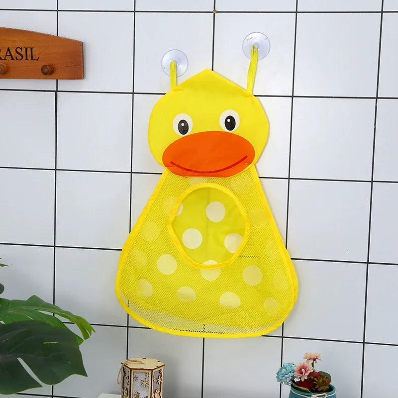 1pcs Cute Duck Tiger Frog Panda Bath Toys Mesh Net Storage Bag Strong Suction Cups Bath Game Bag Bathroom Organizer Water Toys