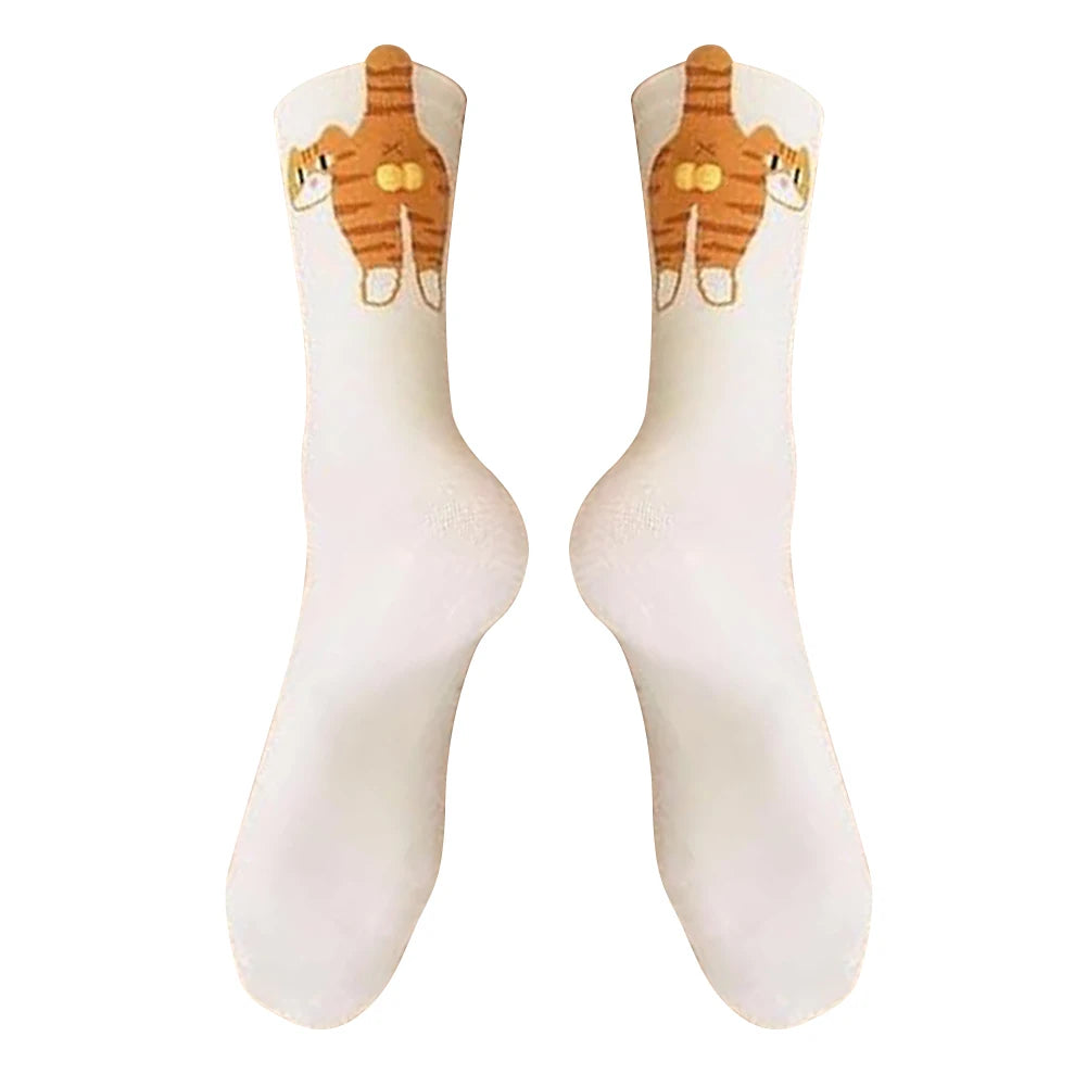 2Pcs Funny Cotton Socks with Balls Soft Cotton Socks Cat Middle Tube Socks Novelty Gifts for Cat Lovers