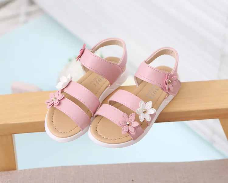 2024 Summer New Girls Sandals Kids Floral Sandals with 3 Flowers Princess Sweet for Wedding Party Dress Shoes Kids Sandals 21-36