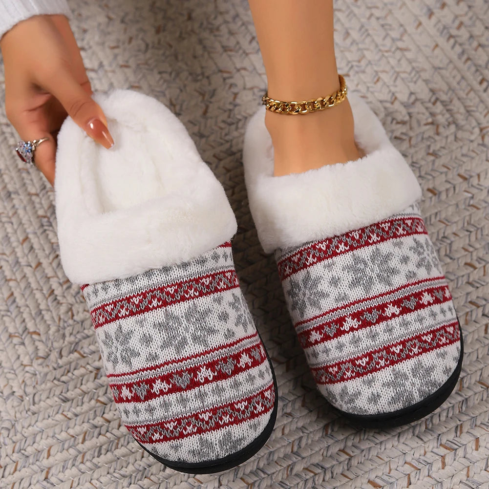 Christmas Plush Indoor Slippers Non-Slip Cute Bedroom Slides Soft Fluffy Cartoon Slippers House Slippers for Men Women