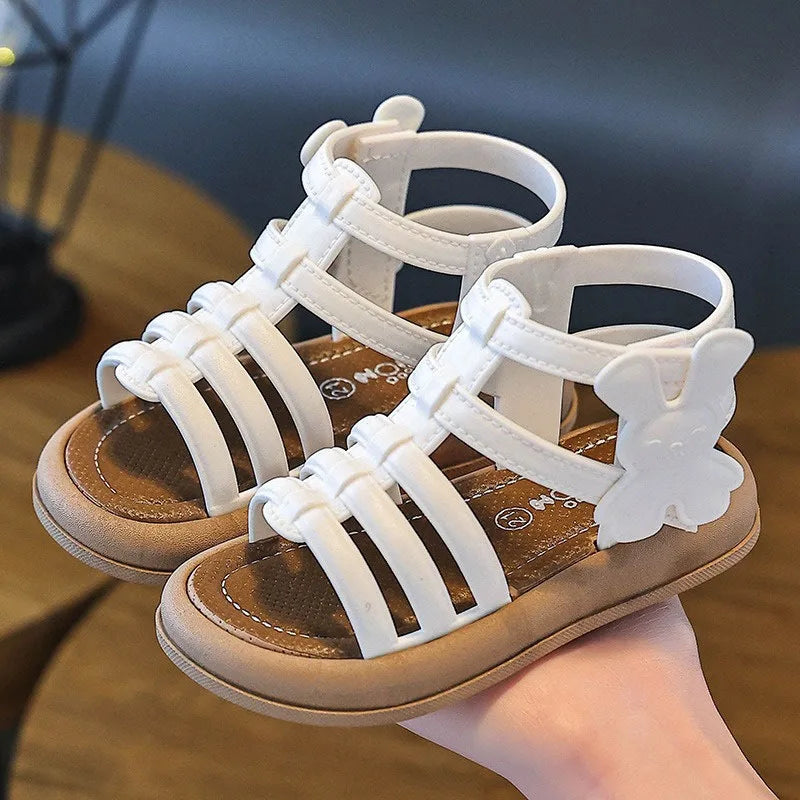 2025 New Children Sandals Girls Kids Roman Sandal Summer Soft Flat Heels High-top Beach Princess Fashion Cartoon Shoes Side Zip