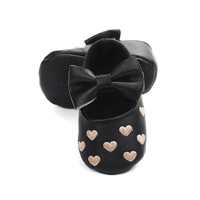 Baby Shoes Classic Dress Cute Bow-knot Heart Anti-slip Soft Sole First Walkers Infant Baby Girls Toddler Shoes 0-18m