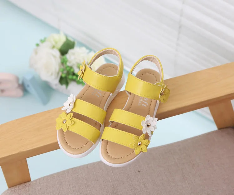 2024 Summer New Girls Sandals Kids Floral Sandals with 3 Flowers Princess Sweet for Wedding Party Dress Shoes Kids Sandals 21-36