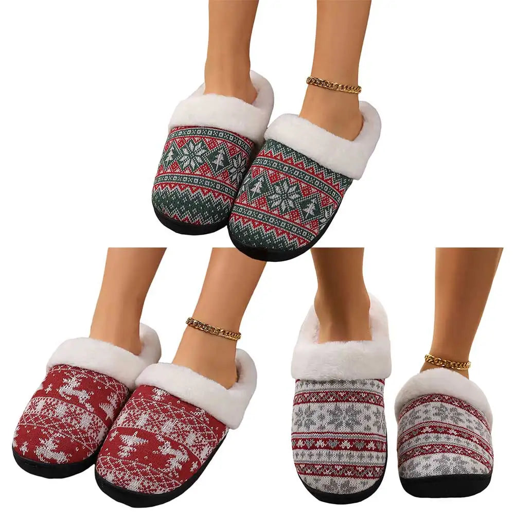 Christmas Plush Indoor Slippers Non-Slip Cute Bedroom Slides Soft Fluffy Cartoon Slippers House Slippers for Men Women