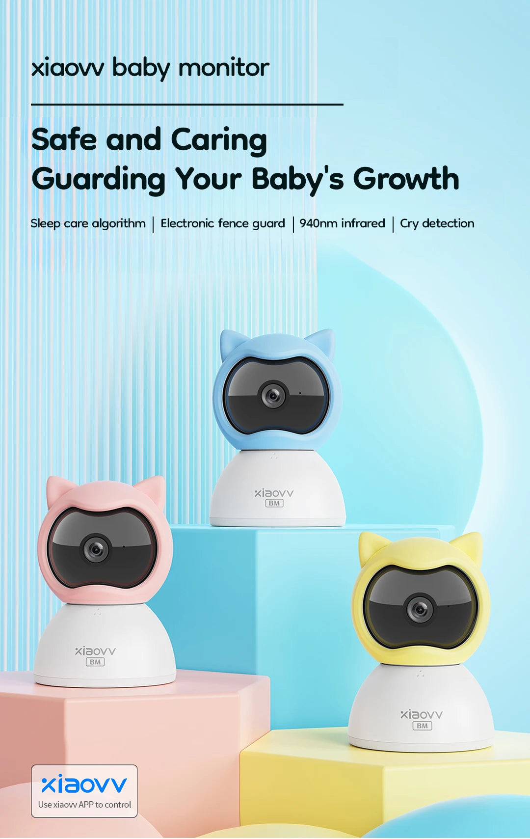 XIAOVV Baby Monitor 4MP WiFi indoor Cry detection Two-Way Audio Motion Detection Night Vision Baby Camera for Home Security Q2BM