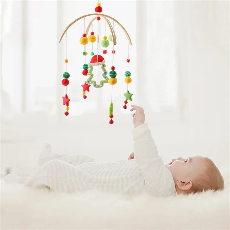 Baby Rattle Wooden Crib Mobile Bed Bell Toys Soft Felt Forest Animal Doll Toy Kid Stroller Comfort Crib Hanging Bracket Toy Gift
