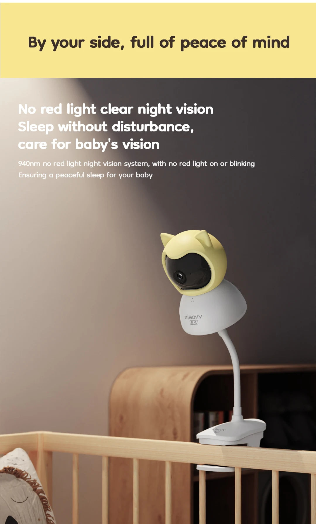 XIAOVV Baby Monitor 4MP WiFi indoor Cry detection Two-Way Audio Motion Detection Night Vision Baby Camera for Home Security Q2BM