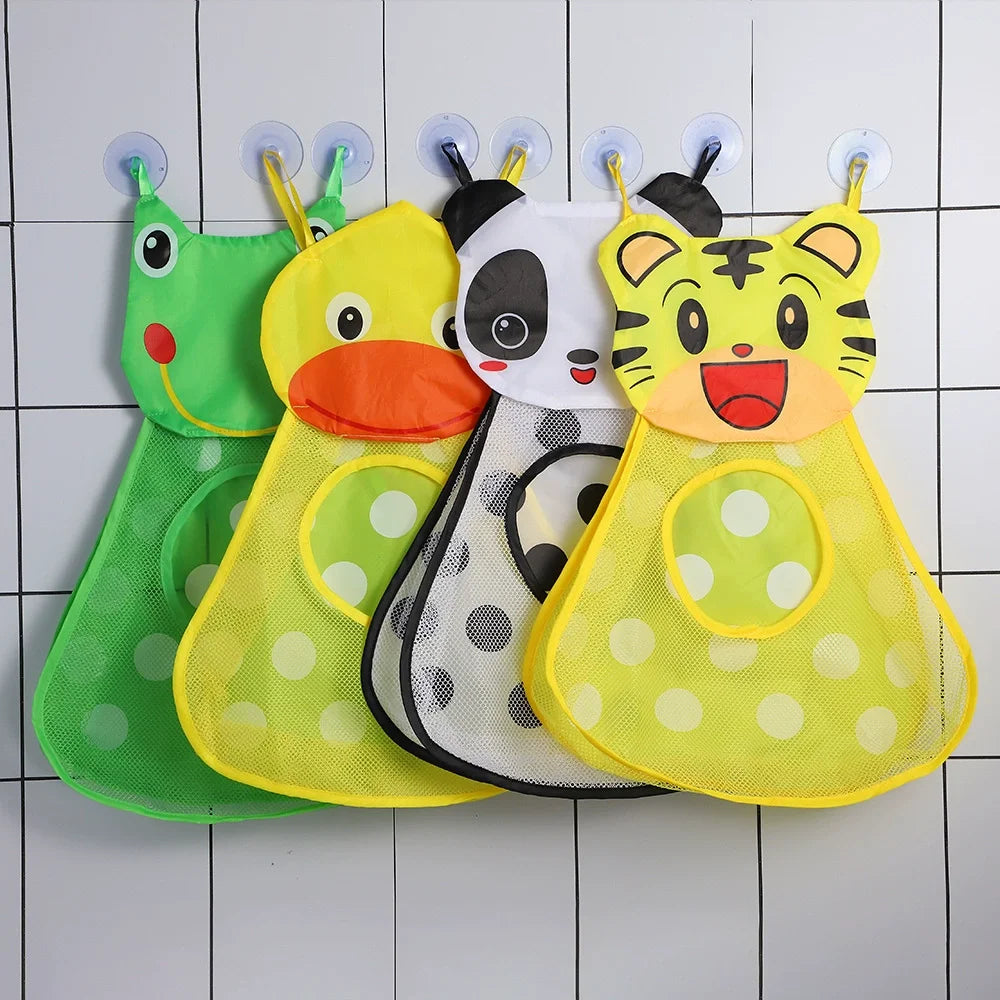 1pcs Cute Duck Tiger Frog Panda Bath Toys Mesh Net Storage Bag Strong Suction Cups Bath Game Bag Bathroom Organizer Water Toys