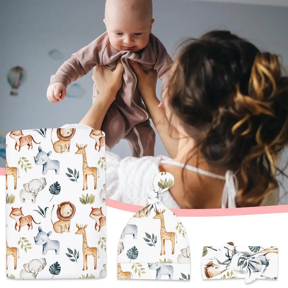 Baby Swaddle Receiving Blankets Baby Girl Swaddle Blanket Headband Kit Printed Pattern Swaddling Blankets For Baby Shower