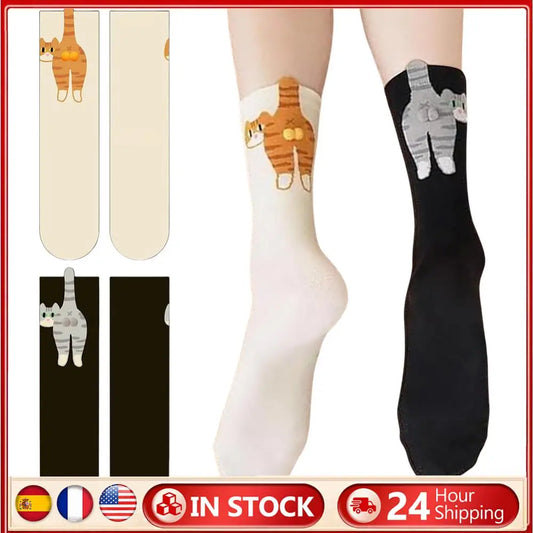 2Pcs Funny Cotton Socks with Balls Soft Cotton Socks Cat Middle Tube Socks Novelty Gifts for Cat Lovers
