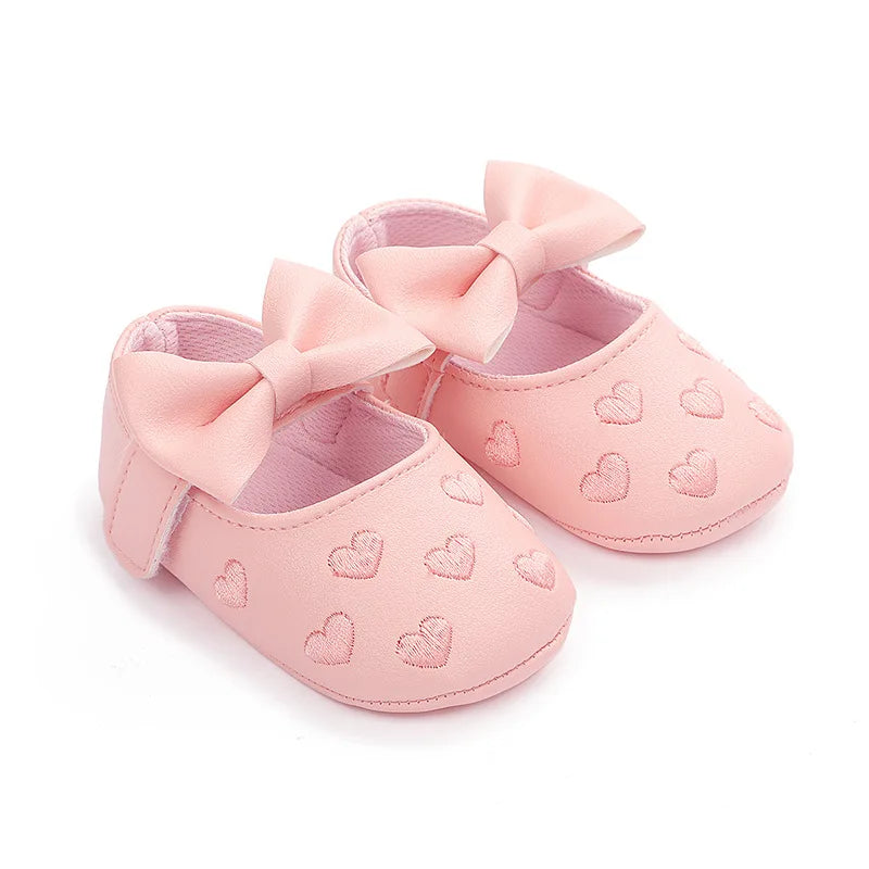 Baby Shoes Classic Dress Cute Bow-knot Heart Anti-slip Soft Sole First Walkers Infant Baby Girls Toddler Shoes 0-18m