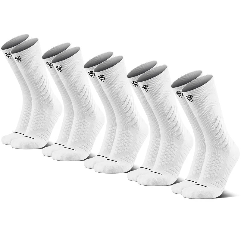 5 Pairs Men's Mid-Calf Athletic Crew Socks Arch Support Compression Outdoor Sports Socks for Running Gym Fitness