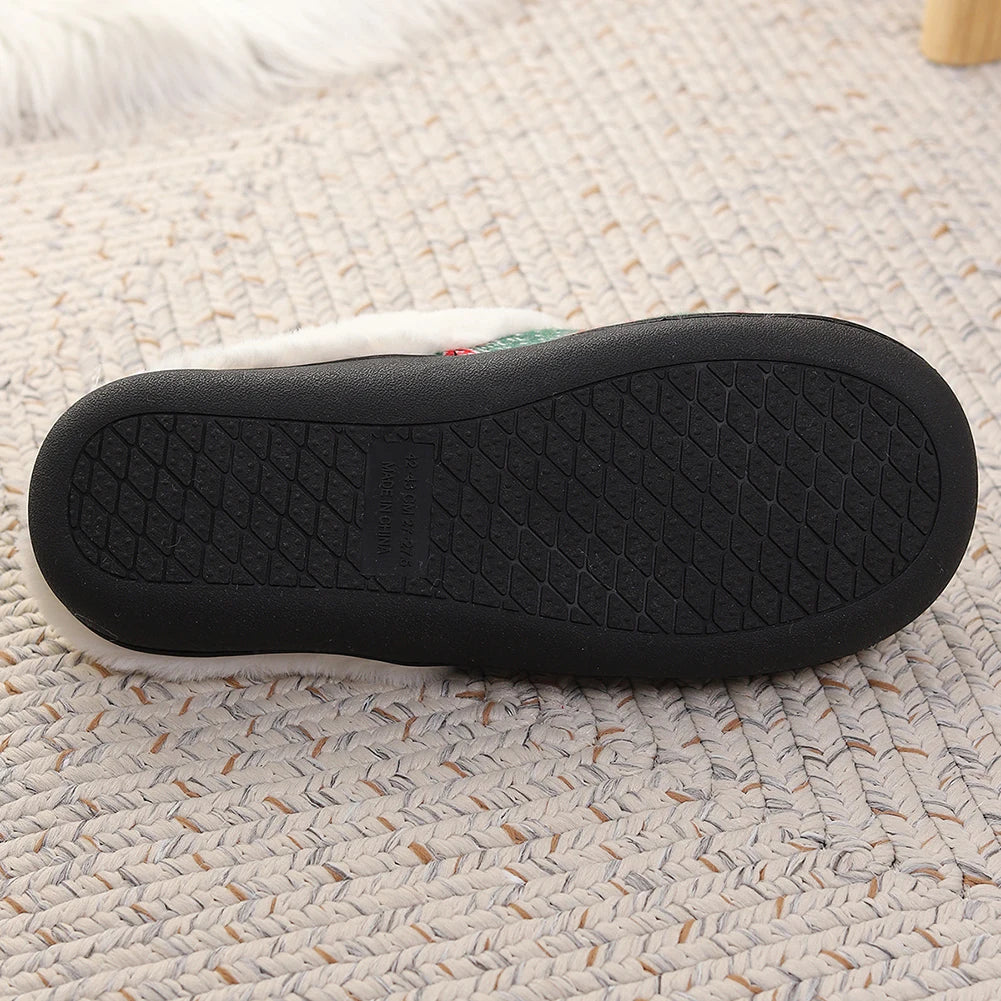 Christmas Plush Indoor Slippers Non-Slip Cute Bedroom Slides Soft Fluffy Cartoon Slippers House Slippers for Men Women