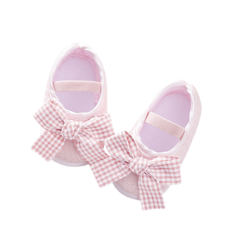Cute Baby Girls Slip-On Shoes with Bow Detail Flexible Sole and Secure Elastic Band for Indoor and Outdoor Use
