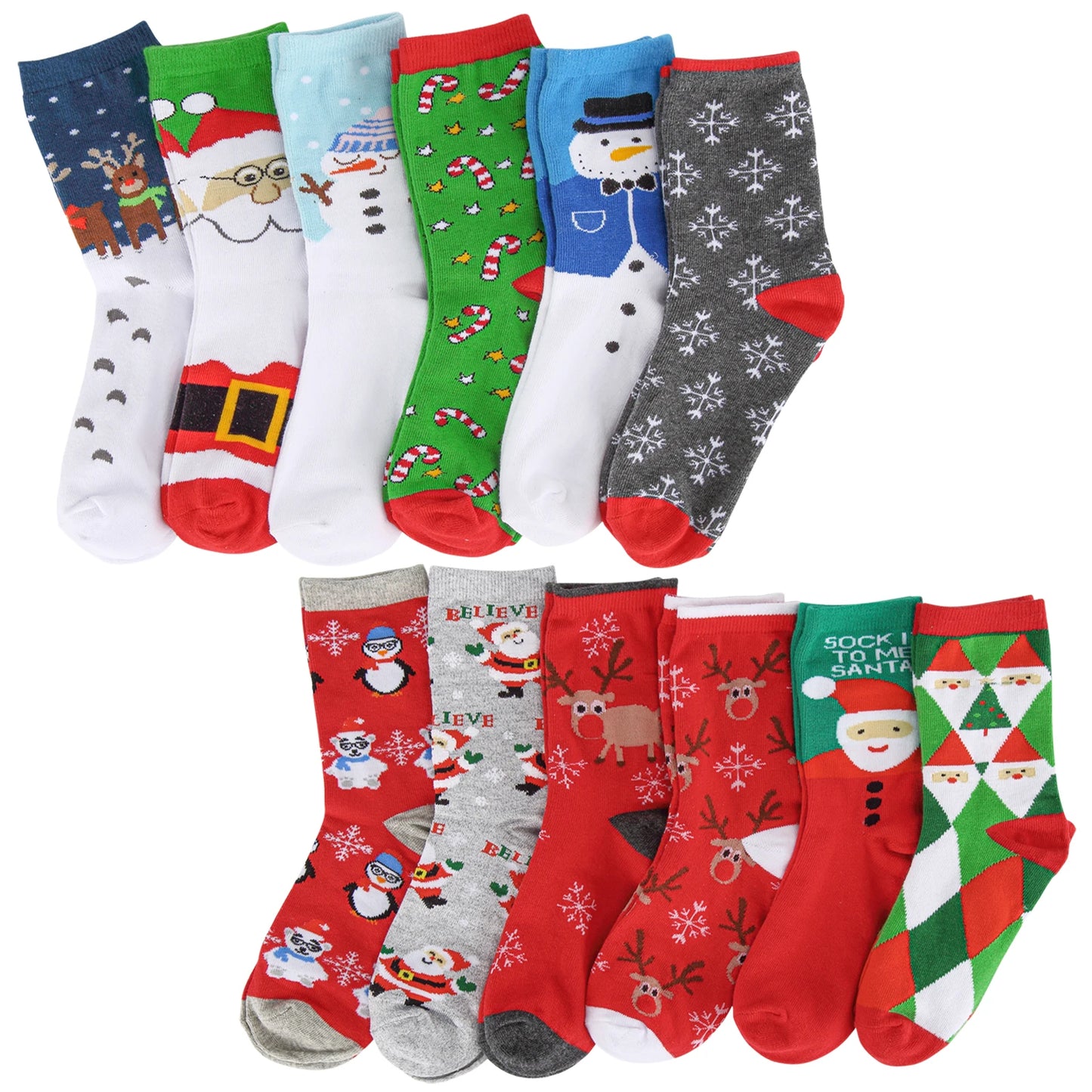 12 Pair Women's Christmas Socks Cotton Knit Crew Xmas Socks for Girls Winter Cozy Funny Women Christmas Socks