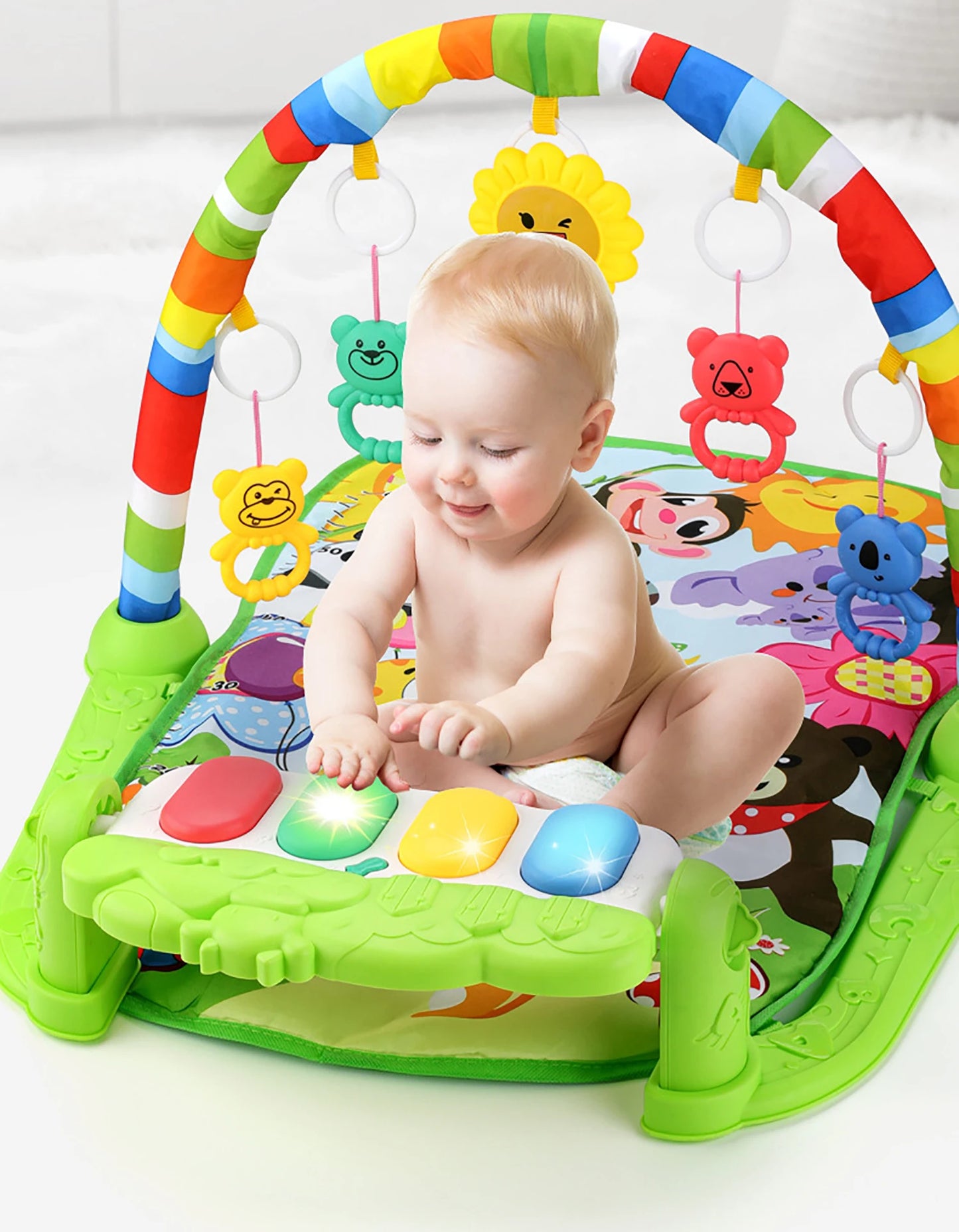 Multi functional fixed crawling pad for infants and young children toys, music lighting, and self-contained battery