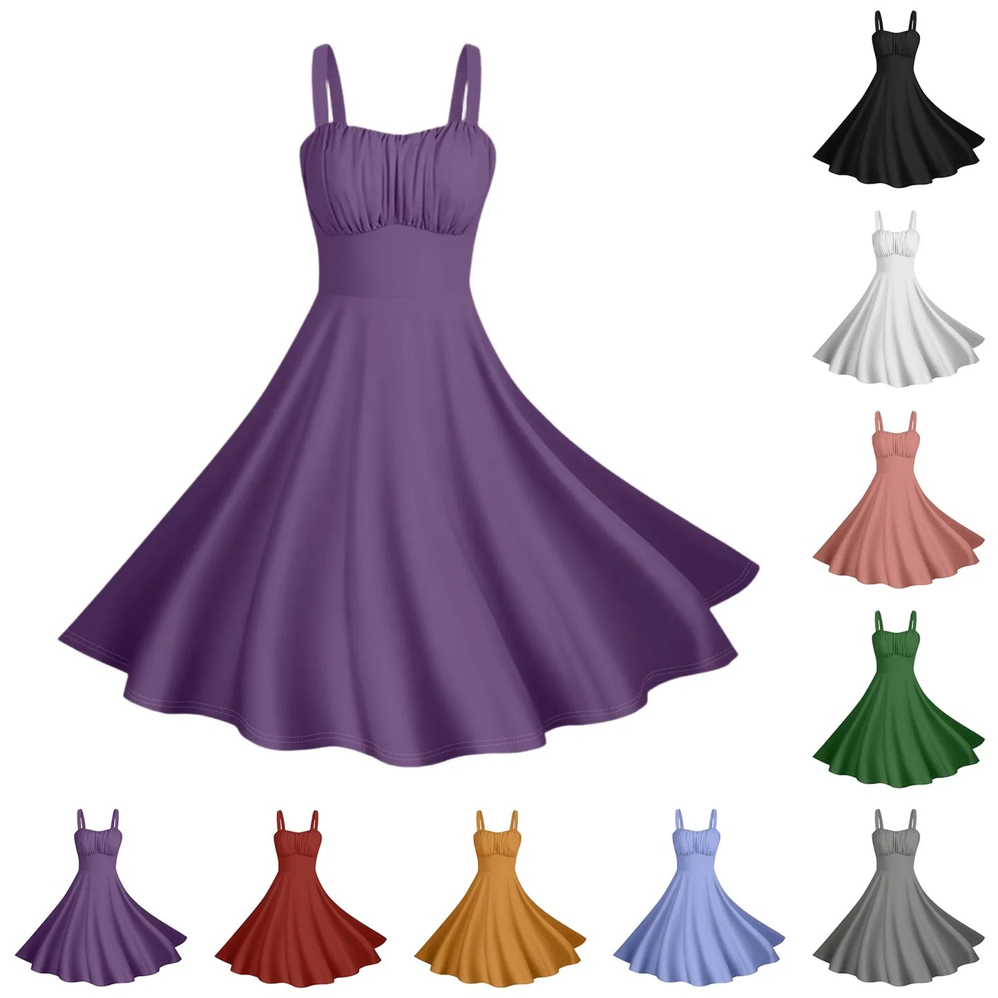 New Women'S Vintage Sleeveless Pleated Patchwork Cute A-Line Hem Solid Dresses Vestidos Mujer Veranoa 2025 Women Clothing
