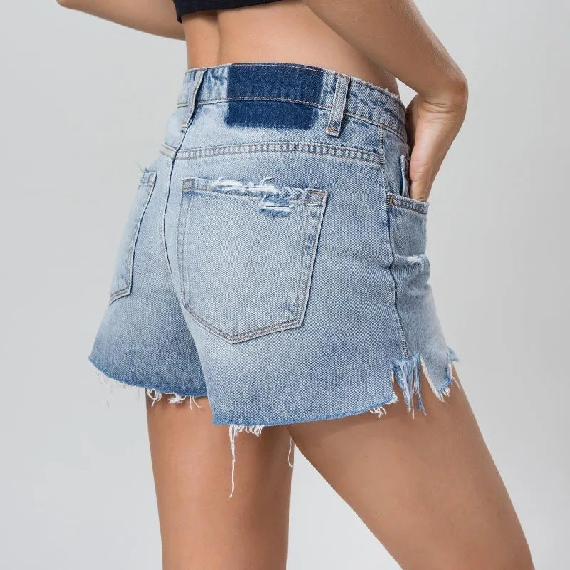 Summer Womens Jeans Shorts Jeans Short Length Mid Waisted Broken Denim Shorts Ripped Jeans High Waisted Hotpant Shorts
