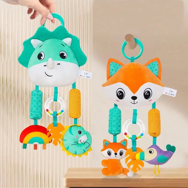 Crib Hanging Rattles Toys Baby Toys Cartoon Animal Spiral Hanging Toy with Ringing Bell Stroller Car Toys for Infant Newborn
