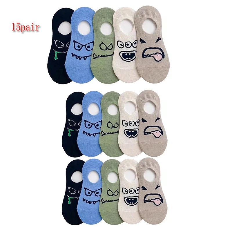 15 Pairs of Men WOMEN'S Cotton Socks, Casual Breathable Short Socks, and Girls' Cartoon Bear Low Cut Ankle Boat Socks