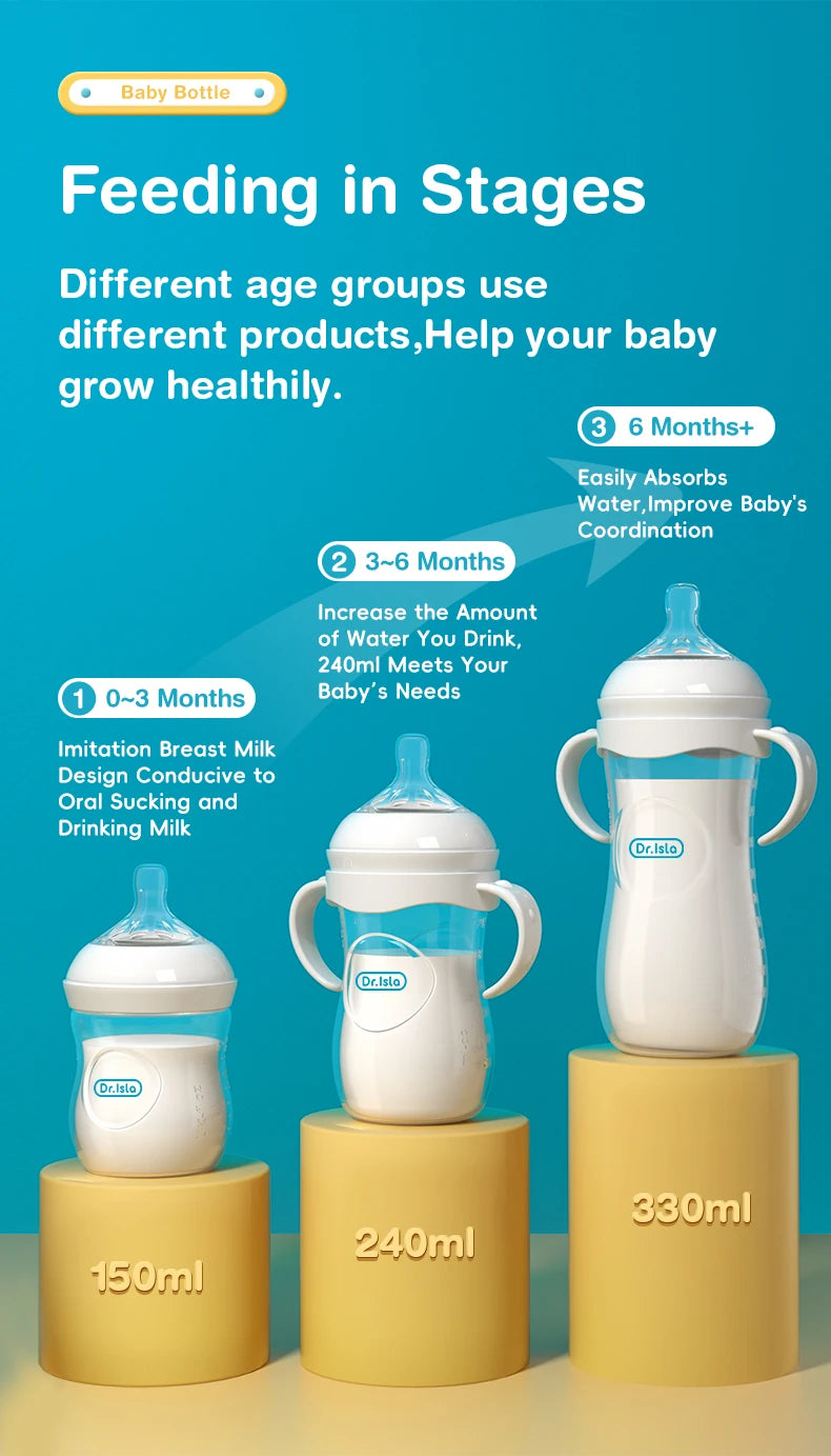 Baby Bottle Newborn Baby Bottle with Handle Milk Bottle Feeding Baby Bottles Newborn Feeding Cup BPA-Free 150/240/330ML