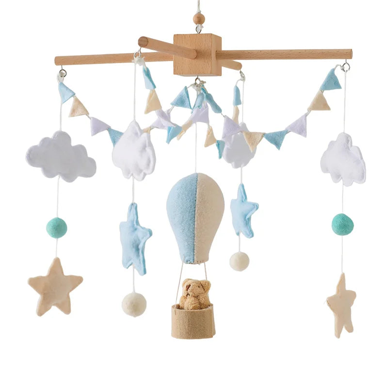 Baby Rattle Wooden Crib Mobile Bed Bell Toys Soft Felt Forest Animal Doll Toy Kid Stroller Comfort Crib Hanging Bracket Toy Gift