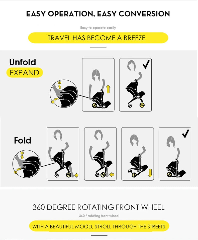 Baby Stroller 3 in 1 With Car Seat Infant Cart High Landscope Folding Baby Carriage Prams For Newborn Travel Stroller 4 in 1