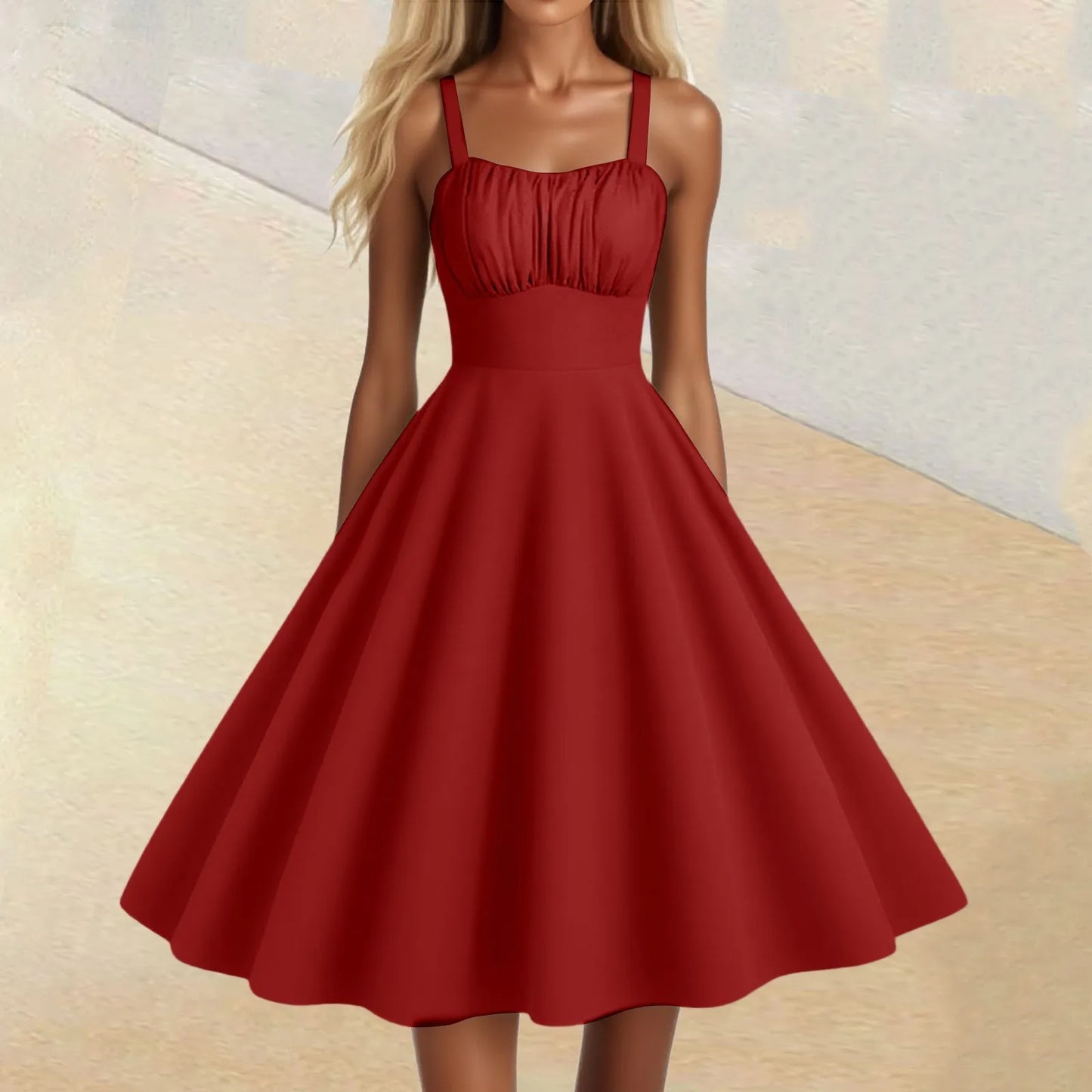 New Women'S Vintage Sleeveless Pleated Patchwork Cute A-Line Hem Solid Dresses Vestidos Mujer Veranoa 2025 Women Clothing