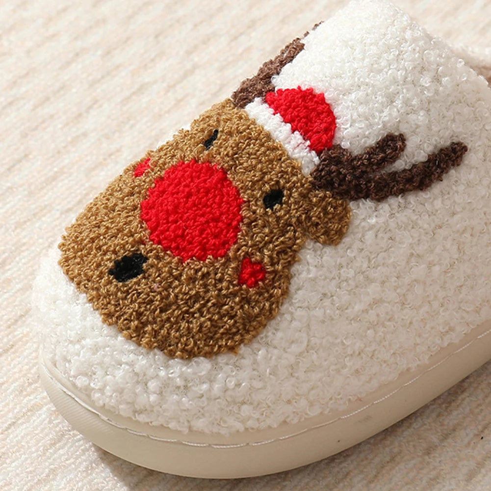 Christmas Deer Slippers Winter Platform Shoes Anti Slip Women Men Slip-On Comfy House Slippers Plush Warm Slipper for Winter